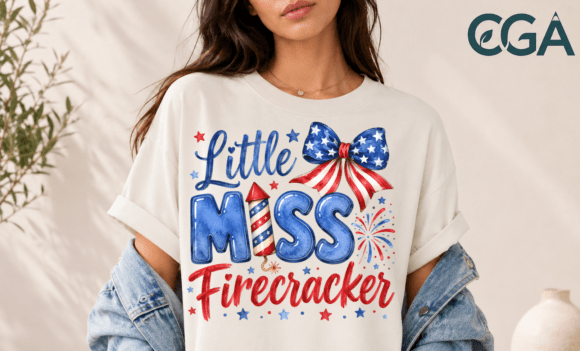 Little Miss Firecracker Bow PNG: Patriotic Design for Kids